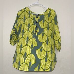 Manuhealii Green and Yellow Leaf Pattern Blouse